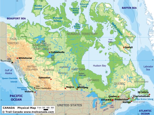 Physical Map of Canada