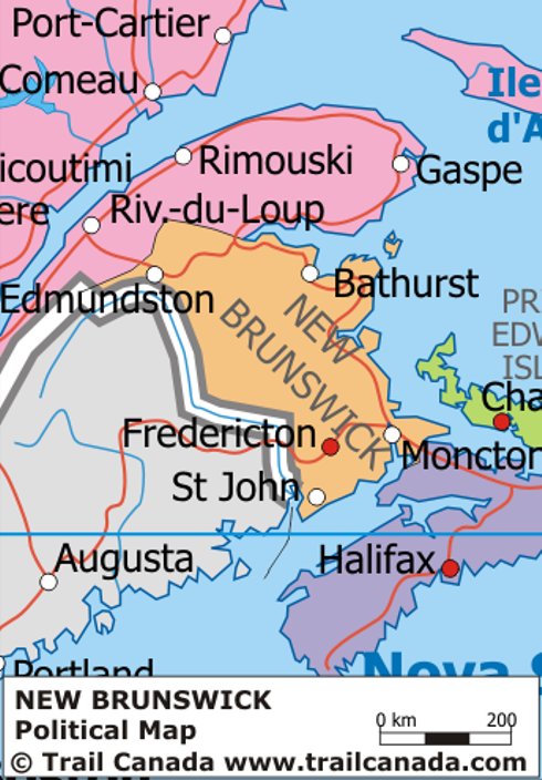 Political Map of New Brunswick Canada