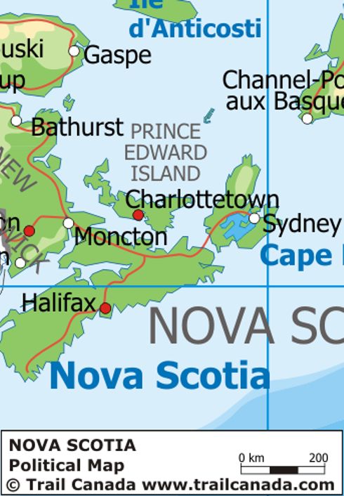 Physical Map of Nova Scotia Canada