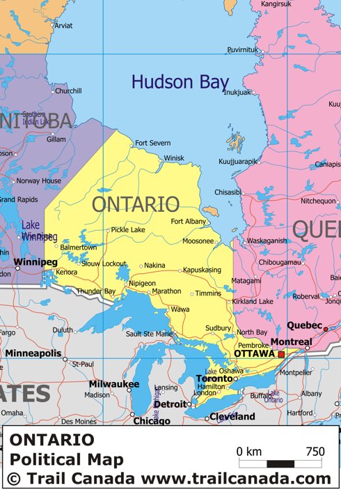 a map of ontario canada. Political Map of Ontario,