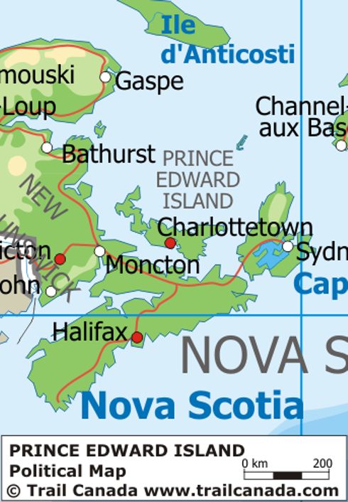 Physical Map of Prince Edward Island Canada