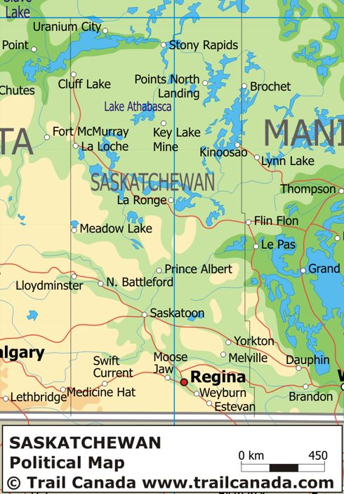 Physical Map of Saskatchewan Canada