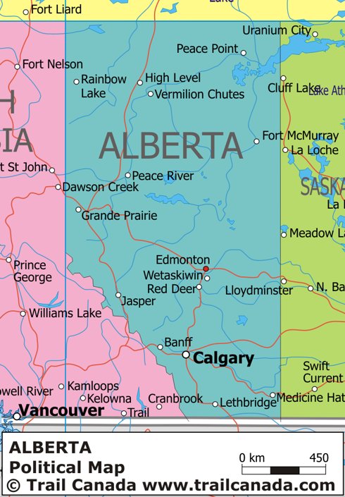 Political Map of Alberta Canada