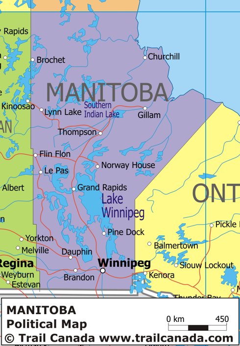 Political Map of Manitoba Canada