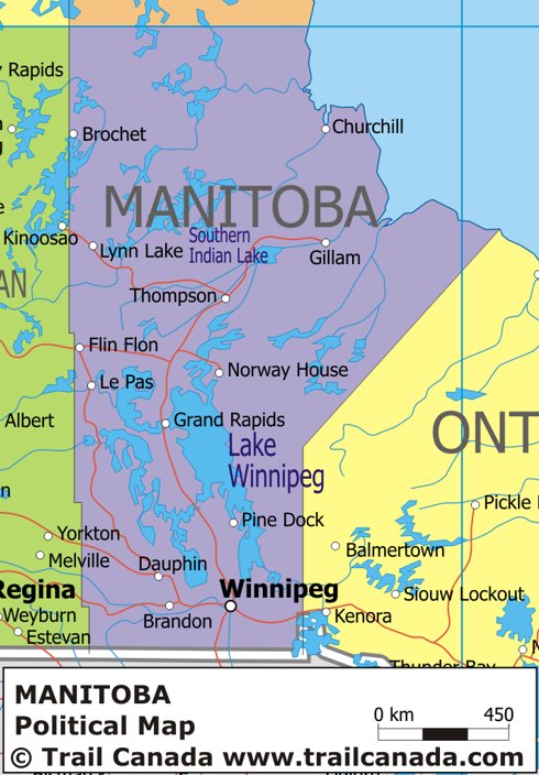 Political Map of Manitoba, Canada
